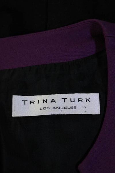 Trina Turk Womens 3/4 Bell Sleeves A Line Dress Black Purple Size Medium