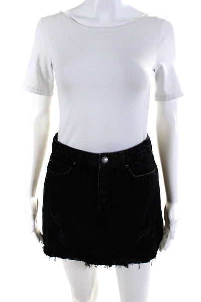 We The Free Womens Distressed Cutoff Denim Button Fly Mini Skirt Black Size 26