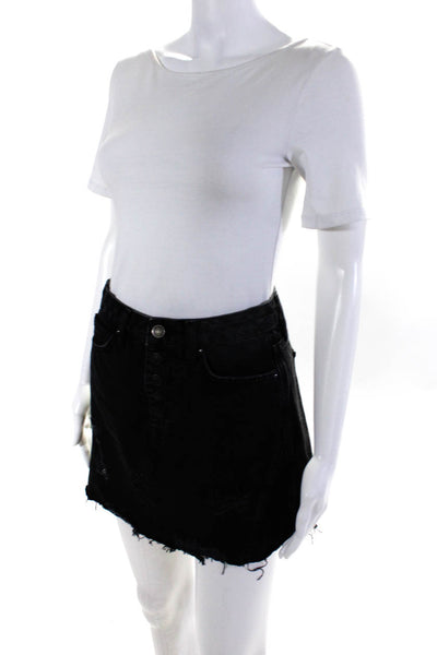 We The Free Womens Distressed Cutoff Denim Button Fly Mini Skirt Black Size 26