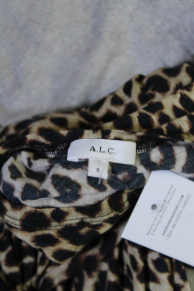 ALC Womens 3/4 Sleeve Crew Neck Leopard Print Shirt Brown Black Size Small