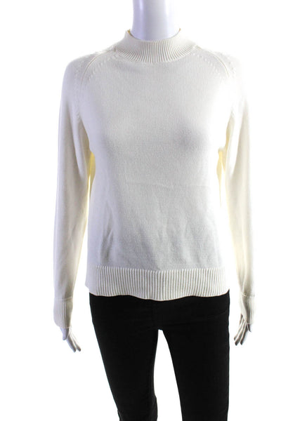 Everlane Womens Long Sleeve Mock Neck Knit Sweatshirt White Cotton Size XS