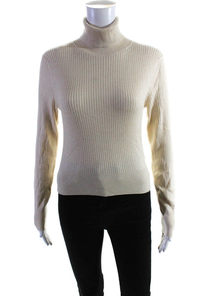 J Crew Womens Long Sleeve Turtleneck Ribbed Knit Sweater Beige Size Medium