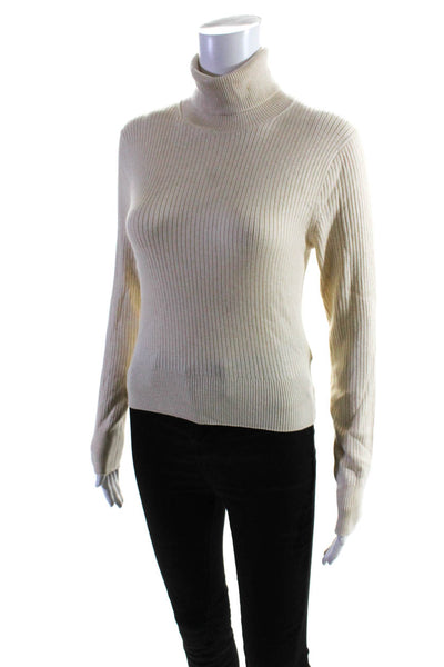 J Crew Womens Long Sleeve Turtleneck Ribbed Knit Sweater Beige Size Medium