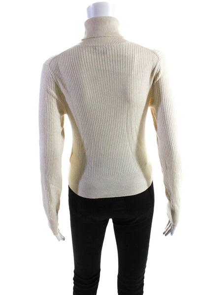 J Crew Womens Long Sleeve Turtleneck Ribbed Knit Sweater Beige Size Medium