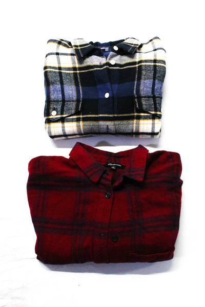 Madewell Womens Button Front Plaid Collared Shirts Blue Red Size 2XS XS Lot 2