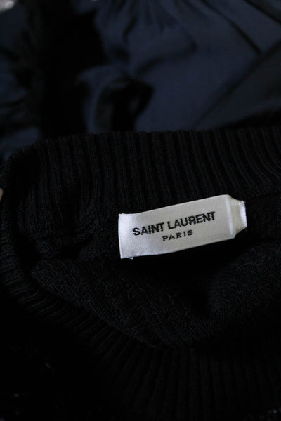 Saint Laurent Womens Long Sleeve Crew Neck Beaded Sweatshirt Black Wool Medium