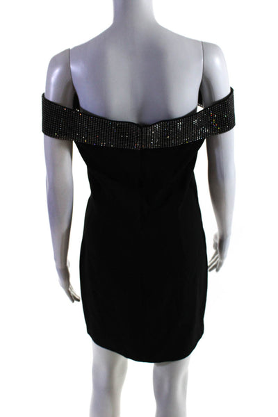 Christopher Kane Womens Zip Up Crystal Trim Off Shoulder Mini Dress Black Small