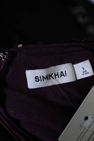 Simkhai Womens Back Zip Lace Trim Crew Neck Sequin Dress Wine Red Size 8