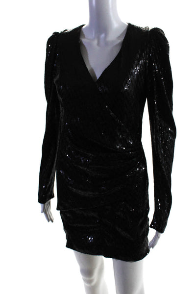 Versace Womens Back Zip Long Sleeve V Neck Sequin Mini Dress Black Size IT 42