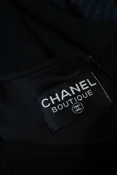 Chanel Boutique Womens Back Zip Crew Neck Mini Sheath Dress Black Wool FR 38