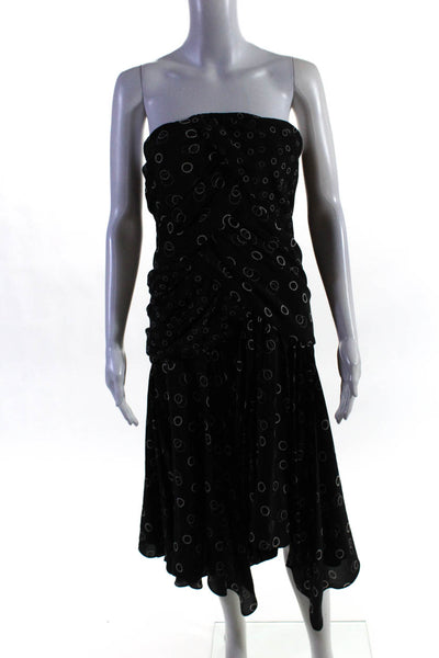 Isabel Marant Womens Back Zip Strapless Printed Silk Dress Black White FR 42