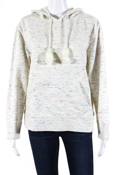 J Crew Womens Pullover Drawstring Hoodie Sweater White Multi Cotton Size Medium