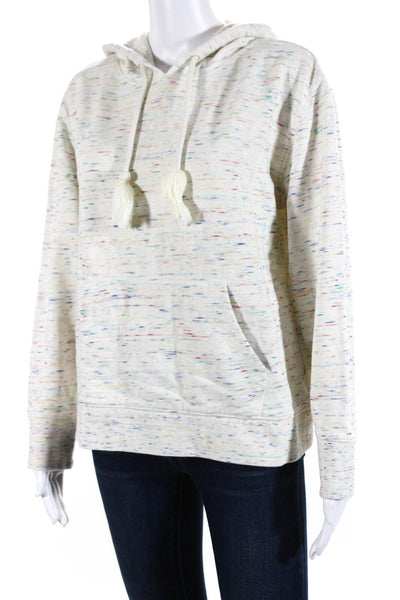 J Crew Womens Pullover Drawstring Hoodie Sweater White Multi Cotton Size Medium