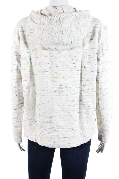 J Crew Womens Pullover Drawstring Hoodie Sweater White Multi Cotton Size Medium