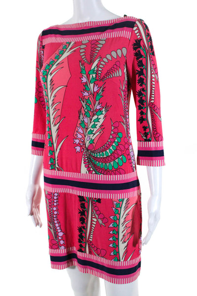 Ali Ra Womens Abstrcat Print Boat Neck Long Sleeve Mini Dress Pink Size 2