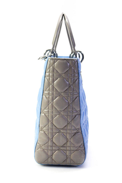 Christian Dior E2301937 Large Lady Dior Cannage Leather Satchel Handbag Light Bl