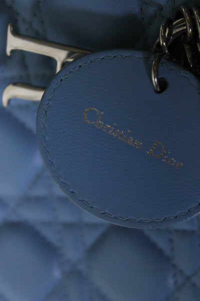 Christian Dior E2301937 Large Lady Dior Cannage Leather Satchel Handbag Light Bl