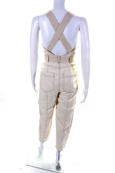 Ulla Johnson Womens Cotton Contrast Stitching Zip Up Overalls Beige Size 0