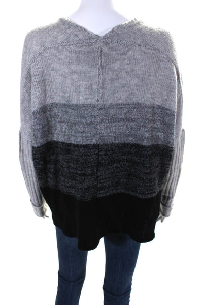 BCBGMAXAZRIA Womens Wool Knit Colorblock Print V-Neck Sweater Gray Black Size M