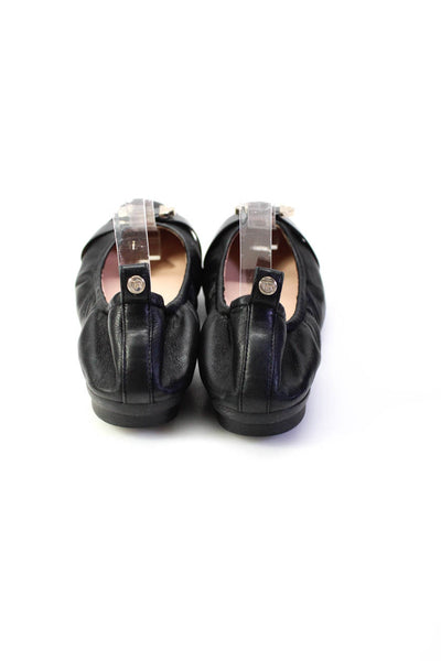 Taryn Rose Women's Leather Round Toe Ballet Flats Black Size 8