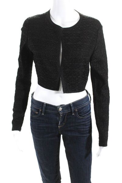Alaia Womens Textured Knit Crew Neck Crop Cardigan Sweater Black Size IT 42
