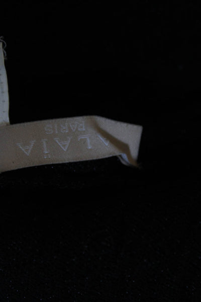 Alaia Womens Textured Knit Crew Neck Crop Cardigan Sweater Black Size IT 42