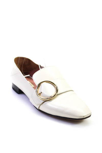 Bally Womens Almond Toe Leather Buckle Flat Loafers Ivory Size 38 8