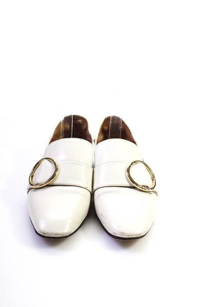 Bally Womens Almond Toe Leather Buckle Flat Loafers Ivory Size 38 8