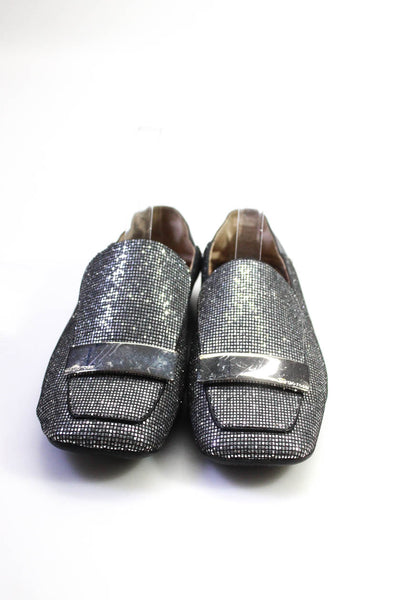 Sergio Rossi Womens Mirrored Square Toe Flat Mules Loafers Silver Size 38 8