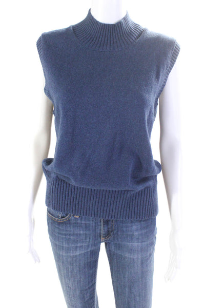 Alex Mill Womens Sleeveless Mock Neck Sweater Vest Blue Cotton Size Extra Large