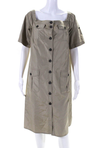 Escada Womens Silk Woven Off The Shoulder Short Sleeve Shift Dress Beige Size 40