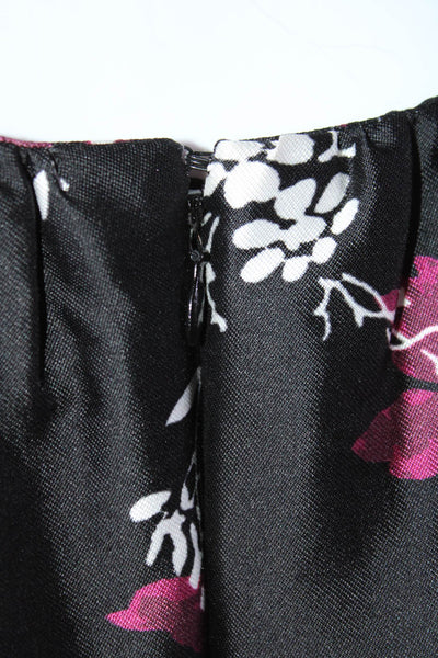 Oscar de la Renta Womens Silk Floral Print Long Sleeve Shift Dress Black Size 10