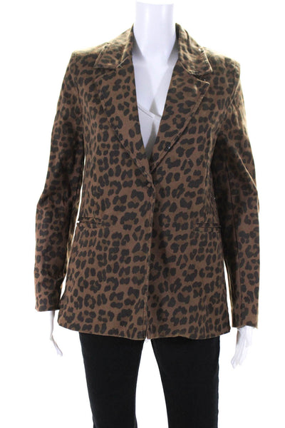Dmora Womens Animal Print Single Button Blazer Jacket Brown Cotton Size Small