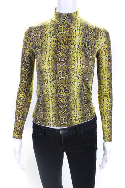 Fore Womens Jersey Knit Snakeskin Printed Mock Neck Blouse Top Yellow Size S