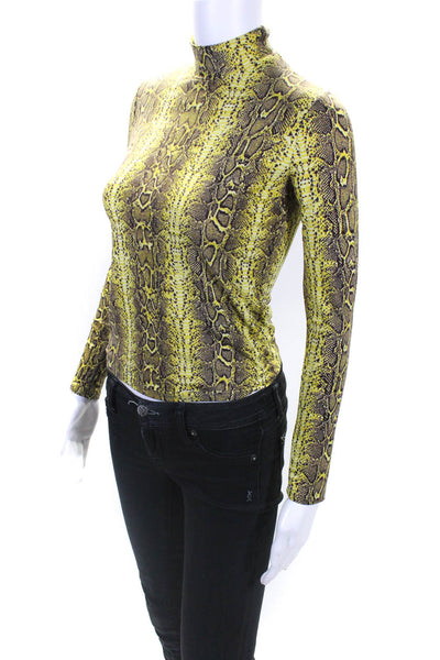 Fore Womens Jersey Knit Snakeskin Printed Mock Neck Blouse Top Yellow Size S