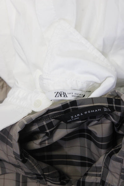 Zara Womens Button Down Blouses Tops Plaid Beige White Size S Lot 2
