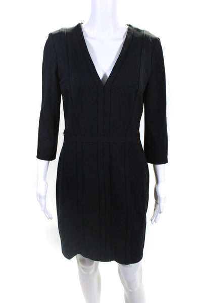 Escada Womens 3/4 Sleeve Back Zip V-Neck Knee Length Shift Dress Black Size 38