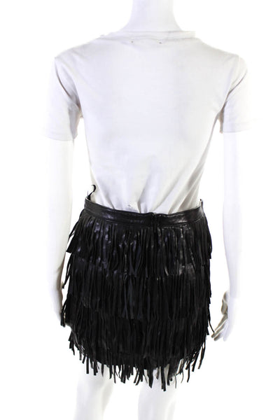 Cusp By Neiman Marcus Womens Leather Fringe Tiered Short Skirt Black Size S