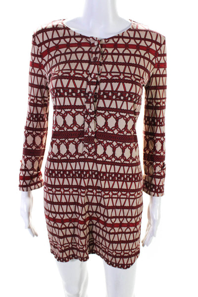 Mara Hoffman Women's Round Neck Long Sleeves Abstract Silk Mini Dress Size S