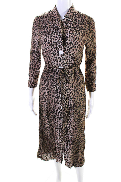 Rixo Women's Leopard Print Button  Down V-Neck Maxi Dress Brown Size XS