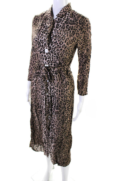 Rixo Women's Leopard Print Button  Down V-Neck Maxi Dress Brown Size XS