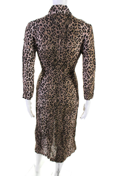 Rixo Women's Leopard Print Button  Down V-Neck Maxi Dress Brown Size XS