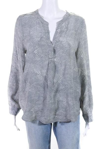 Joie Womens Silk Spotted Print Long Sleeve V-Neck Blouse Top Gray White Size S