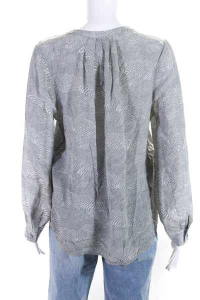 Joie Womens Silk Spotted Print Long Sleeve V-Neck Blouse Top Gray White Size S
