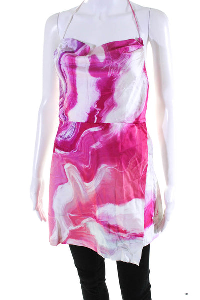Retrofete Womens Silk Tie Dye Strappy Side Slit Pullover Blouse Top Pink Size M