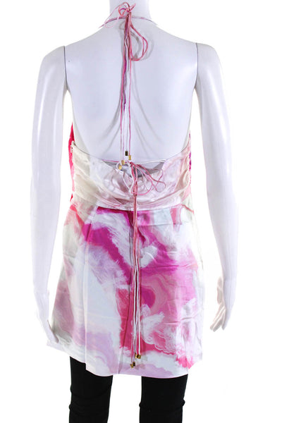 Retrofete Womens Silk Tie Dye Strappy Side Slit Pullover Blouse Top Pink Size M