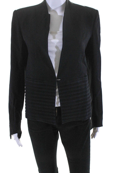 Helmut Lang Womens Woven Wool Pleated Waist Zip Up Jacket Blazer Black Size 4