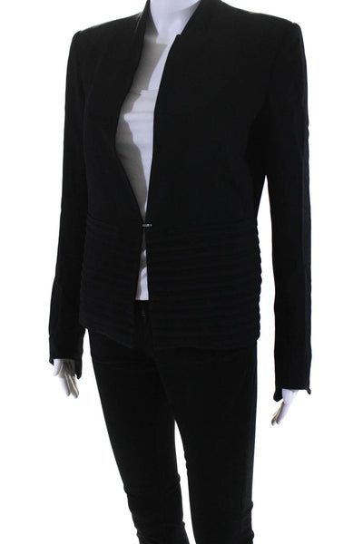 Helmut Lang Womens Woven Wool Pleated Waist Zip Up Jacket Blazer Black Size 4