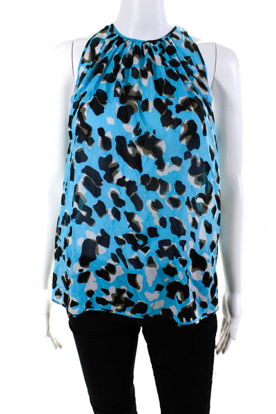 Missoni Orange Label Womens Chiffon Animal Print Sleeveless Blouse Blue Size S