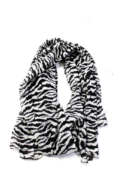 Saint Laurent Womens Cotton Zebra Printed Wide Lightweight Black Scarf Shawl
